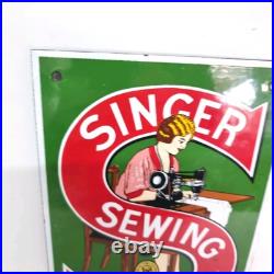 Singer Sewing Machines Vintage Enamel Metal Advertising Sign Steel Magnetic