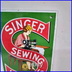 Singer Sewing Machines Vintage Enamel Metal Advertising Sign Steel Magnetic