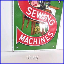Singer Sewing Machines Vintage Enamel Metal Advertising Sign Steel Magnetic