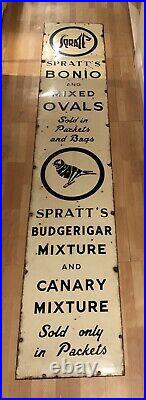 Spratts Vintage Original Enamel Sign Circa 1940 Bonio / Budgie Mix 8ft x 18-ins