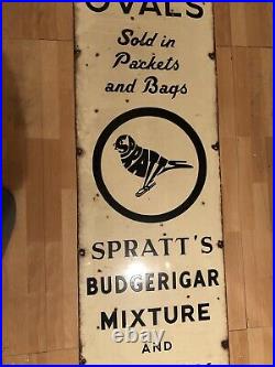 Spratts Vintage Original Enamel Sign Circa 1940 Bonio / Budgie Mix 8ft x 18-ins