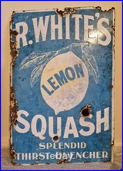 Stunning Very Rare early R Whites Lemon Squash vintage Enamel Sign Great colour
