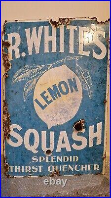 Stunning Very Rare early R Whites Lemon Squash vintage Enamel Sign Great colour