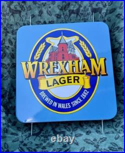 Stunning Vintage Wrexham Lager Enamel Advertising Sign Complete With Bracket VG
