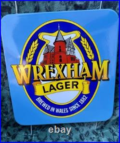 Stunning Vintage Wrexham Lager Enamel Advertising Sign Complete With Bracket VG
