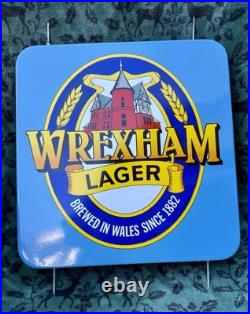 Stunning Vintage Wrexham Lager Enamel Advertising Sign Complete With Bracket VG