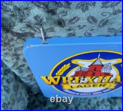 Stunning Vintage Wrexham Lager Enamel Advertising Sign Complete With Bracket VG