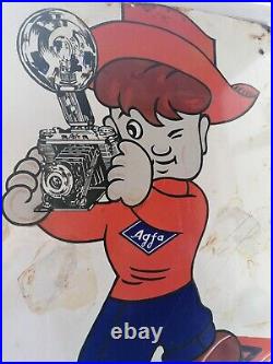 Stunning XL Vintage Enamel Agfa Isopan Photo Camera Sign