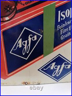 Stunning XL Vintage Enamel Agfa Isopan Photo Camera Sign
