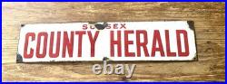 Sussex Herald News Advertising Enamel Sign Old Vintage Metal Double Sided Retro