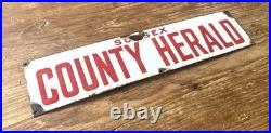 Sussex Herald News Advertising Enamel Sign Old Vintage Metal Double Sided Retro