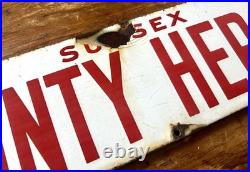 Sussex Herald News Advertising Enamel Sign Old Vintage Metal Double Sided Retro
