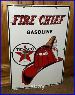 TEX-TASTIC Vintage 1962 Texaco Fire Chief Gas Pump Porcelain Enamel 18 Sign NM