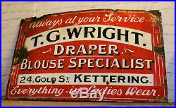 T. G. WRIGHT haberdashery enamel sign advertising decor garage metal vintage