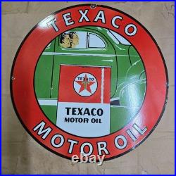 Texaco Motor Oil Porcelain Enamel Sign 29 X 29 Inches