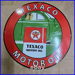 Texaco Motor Oil Porcelain Enamel Sign 29 X 29 Inches