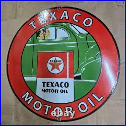 Texaco Motor Oil Porcelain Enamel Sign 29 X 29 Inches
