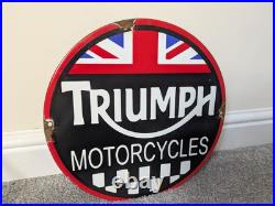 Triumph Motorcycles Union Jack Vintage Enamel Advertising Sign Retro Petrol Auto Triumph Motorcycles Union Jack Vintage Enamel Advertising Sign Retro Petrol Auto