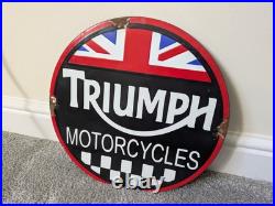 Triumph Motorcycles Union Jack Vintage Enamel Advertising Sign Retro Petrol Auto Triumph Motorcycles Union Jack Vintage Enamel Advertising Sign Retro Petrol Auto