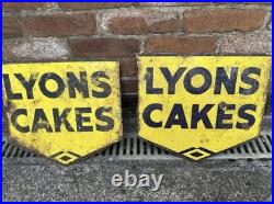 Two Lyon's Cake Enamel Double Sided Sign Vintage Advertising