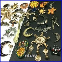 Unique Vintage Celestial SUN, MOON, STARS BROOCH LOT RARE! Some Signed OO67UC
