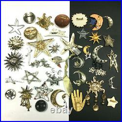 Unique Vintage Celestial SUN, MOON, STARS BROOCH LOT RARE! Some Signed OO67UC