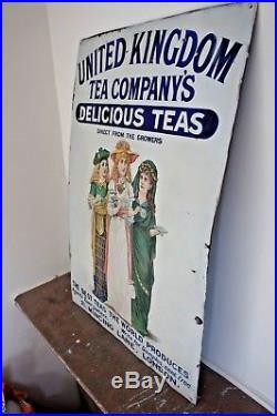 United Kingdom Tea Company'3 Ladies' Original Vintage Enamel Sign V. Rare