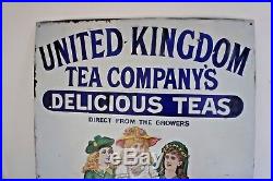 United Kingdom Tea Company'3 Ladies' Original Vintage Enamel Sign V. Rare