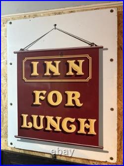Unusual Inn For Lunch Vintage Enamel Sign Advertising Collectable