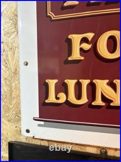 Unusual Inn For Lunch Vintage Enamel Sign Advertising Collectable