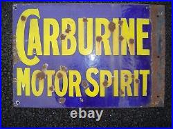 VINTAGE 1920's CARBURINE MOTOR SPIRIT Enamel Sign 20.5 x 14 Original