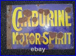 VINTAGE 1920's CARBURINE MOTOR SPIRIT Enamel Sign 20.5 x 14 Original