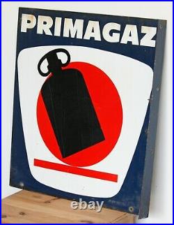 VINTAGE 55cm French Enamel Primagaz Sign Flange Double Sided Advertising Petrol