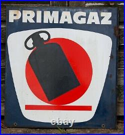 VINTAGE 55cm French Enamel Primagaz Sign Flange Double Sided Advertising Petrol