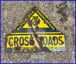 VINTAGE AA CROSS ROADS ENAMEL SIGN 1920's / 1930's. FRANCO SIGNS Pre War Car