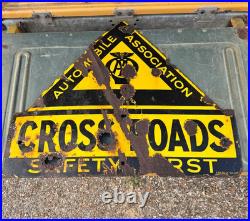 VINTAGE AA CROSS ROADS ENAMEL SIGN 1920's / 1930's. FRANCO SIGNS Pre War Car