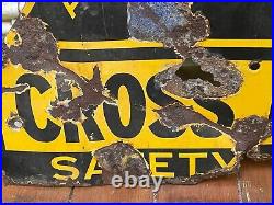 VINTAGE AA CROSS ROADS ENAMEL SIGN 1930's POOR CONDITION RARE