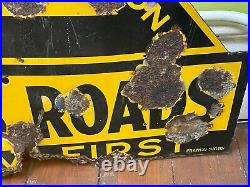 VINTAGE AA CROSS ROADS ENAMEL SIGN 1930's POOR CONDITION RARE