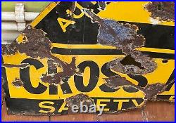 VINTAGE AA CROSS ROADS ENAMEL SIGN 1930's POOR CONDITION RARE