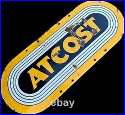 VINTAGE ATCOST ENAMEL SIGN Farm Buildings Agriculture Prop Mancave Salvage Old