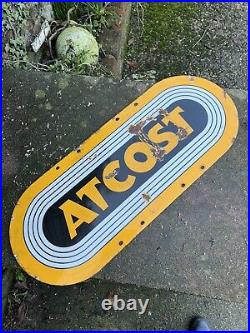 VINTAGE ATCOST ENAMEL SIGN Farm Buildings Agriculture Prop Mancave Salvage Old