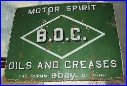 VINTAGE BURMA OIL & CREASES MOTOR SPIRIT PORCELAIN SIGN 1940 HUGE SIZE 36 x 48