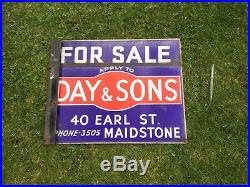 VINTAGE DAY AND SONs DOUBLE SIDED ENAMEL FOR SALE SIGN MAIDSTONE