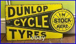 VINTAGE DUNLOP CYCLE TYRES ENAMEL SIGN DOUBLE SIDED 1920's / 30's