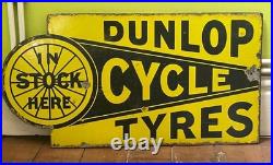 VINTAGE DUNLOP CYCLE TYRES ENAMEL SIGN DOUBLE SIDED 1920's / 30's
