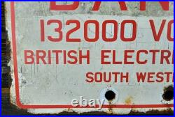 VINTAGE ENAMEL SIGN. Danger 132,000 Volt Line Sign. RED & WHITE SIGN. 24 x 12.5