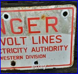 VINTAGE ENAMEL SIGN. Danger 132,000 Volt Line Sign. RED & WHITE SIGN. 24 x 12.5