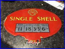 VINTAGE ENAMEL SIGN -SHELL SINGLE OIL DOUBLE SIDED 30s 40s