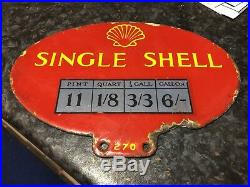 VINTAGE ENAMEL SIGN -SHELL SINGLE OIL DOUBLE SIDED 30s 40s