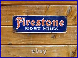 VINTAGE FIRESTONE ENAMEL SIGN. Embossed Letters. Good Condition. Nice Patina